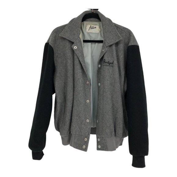 Retro Action Athleticwear  Dual Tone Grey & Black Wool Bomber Jacket XL - Picture 9 of 9
